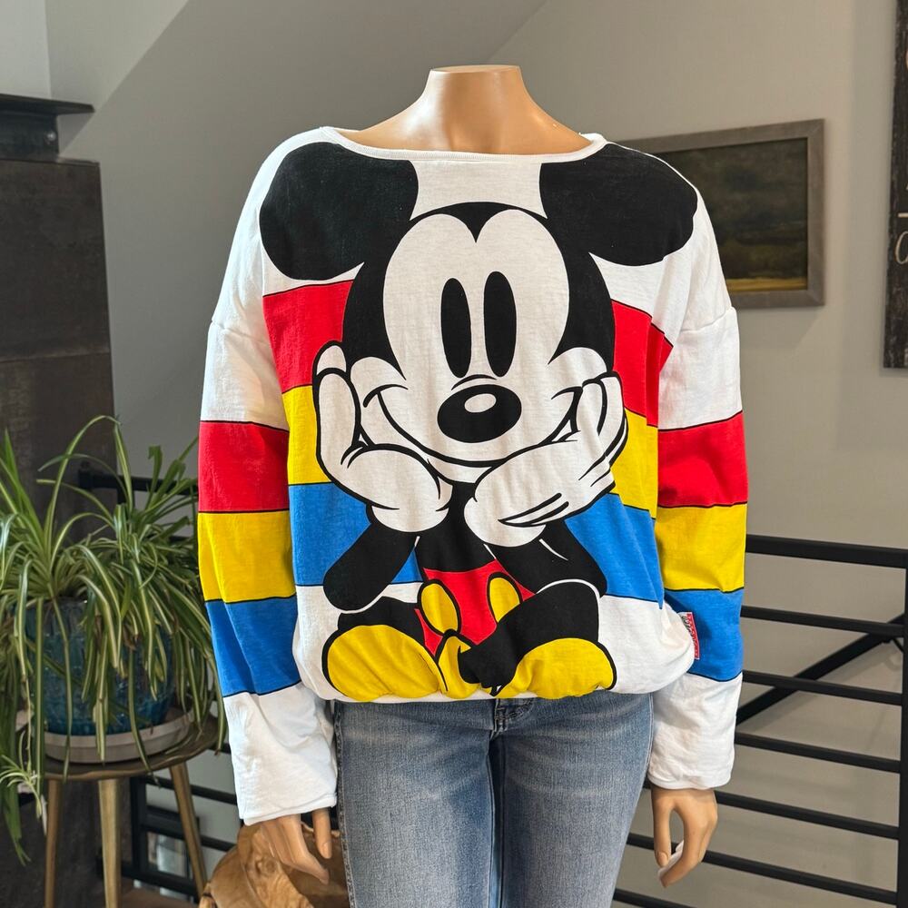 Vtg 80s Mickey & Co JG Hook Reversible Sweatshirt Rainbow Striped Puffy AOP OS